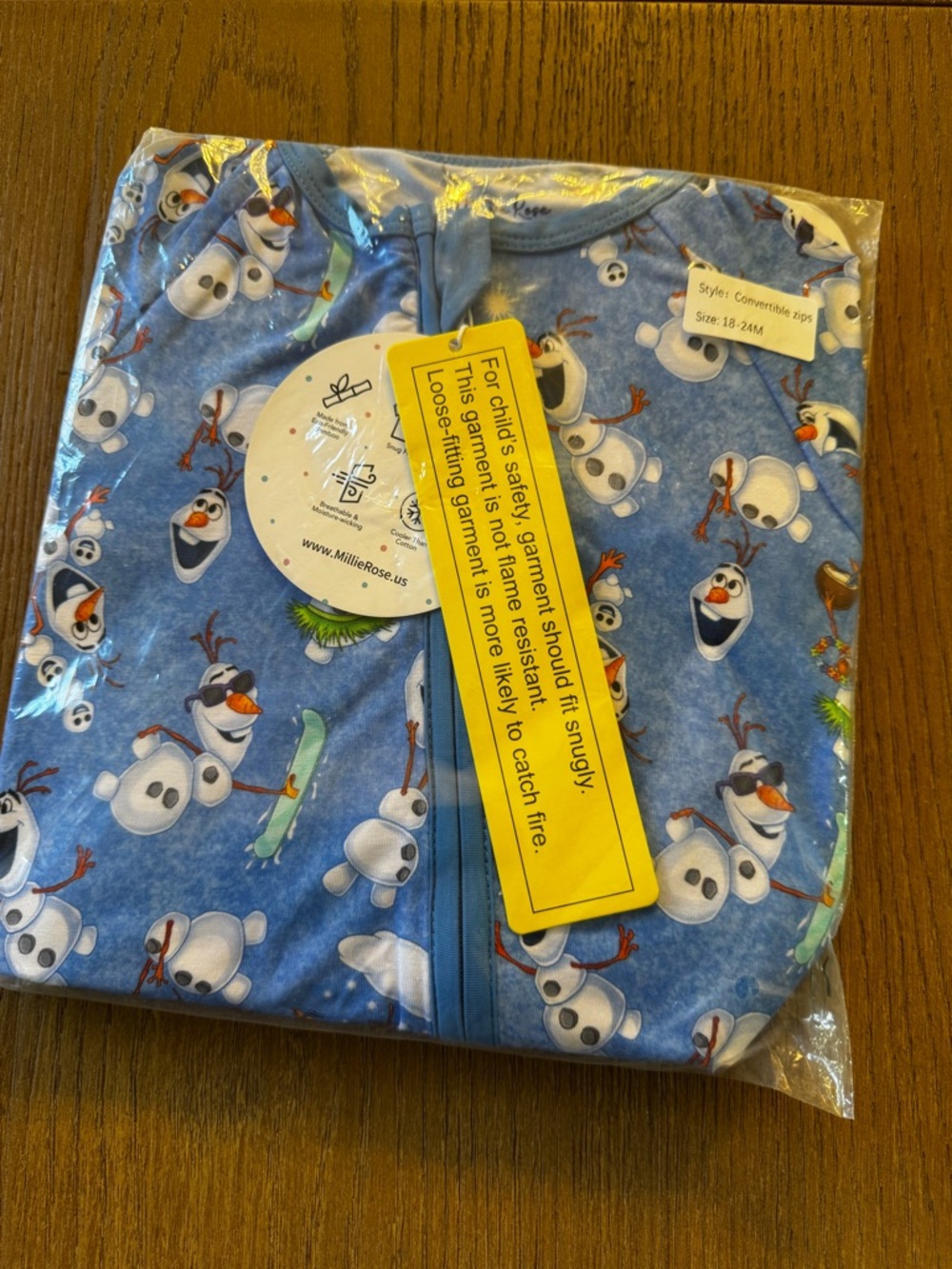 Millie Rose Bamboo Blue Olaf Print Toddler Zippy 18-24